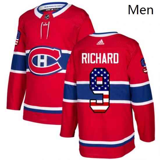 Mens Adidas Montreal Canadiens 9 Maurice Richard Authentic Red USA Flag Fashion NHL Jersey